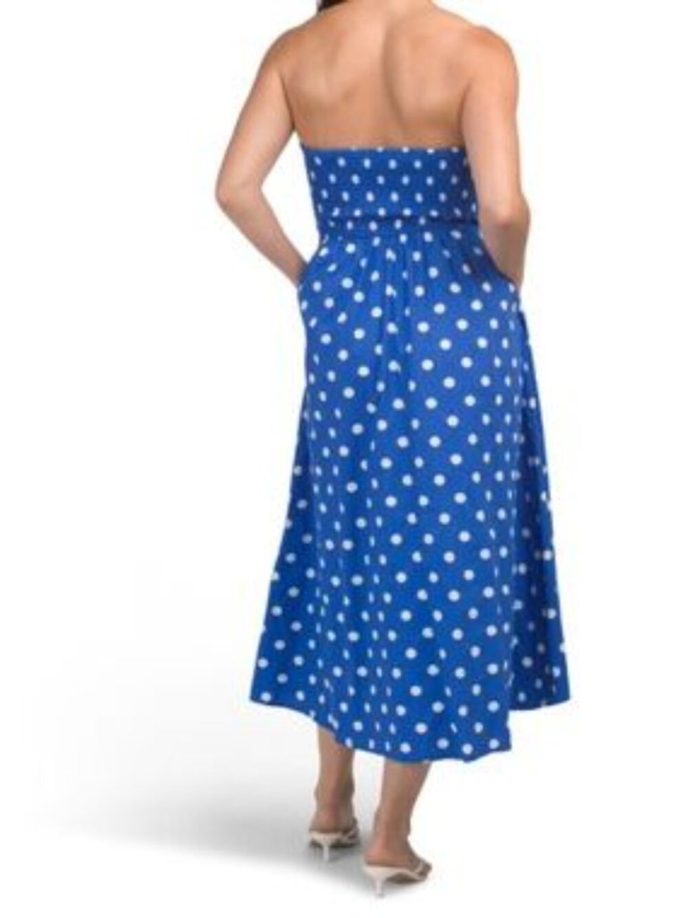 Jessica Simpson Strapless Blue Polka Dot Midi Dress - Picture 2 of 2